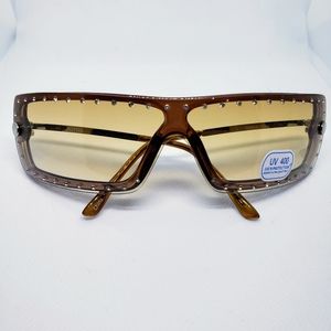 Brown Shield Sunglasses with Stud Accents - Women